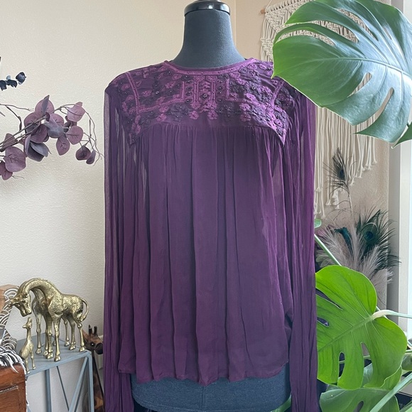 SOLD | Free People Retro Sheer Blouse in Dark Purple - SOLD - Picture 2 of 16